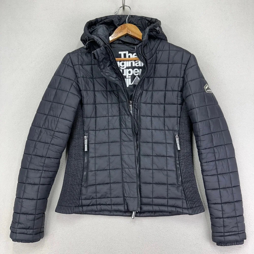 The Original Superdry Fuji JKT Womens Large Black Hooded Puffer Jacket Ski Japan